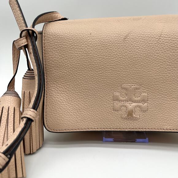 TORY BURCH Leather Thea Crossbody Bag, Beige - Picture 3 of 10